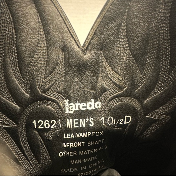 Laredo Men’s Black McComb Western Round Toe Cowboy 10 1/2 D Boots - Picture 2 of 6